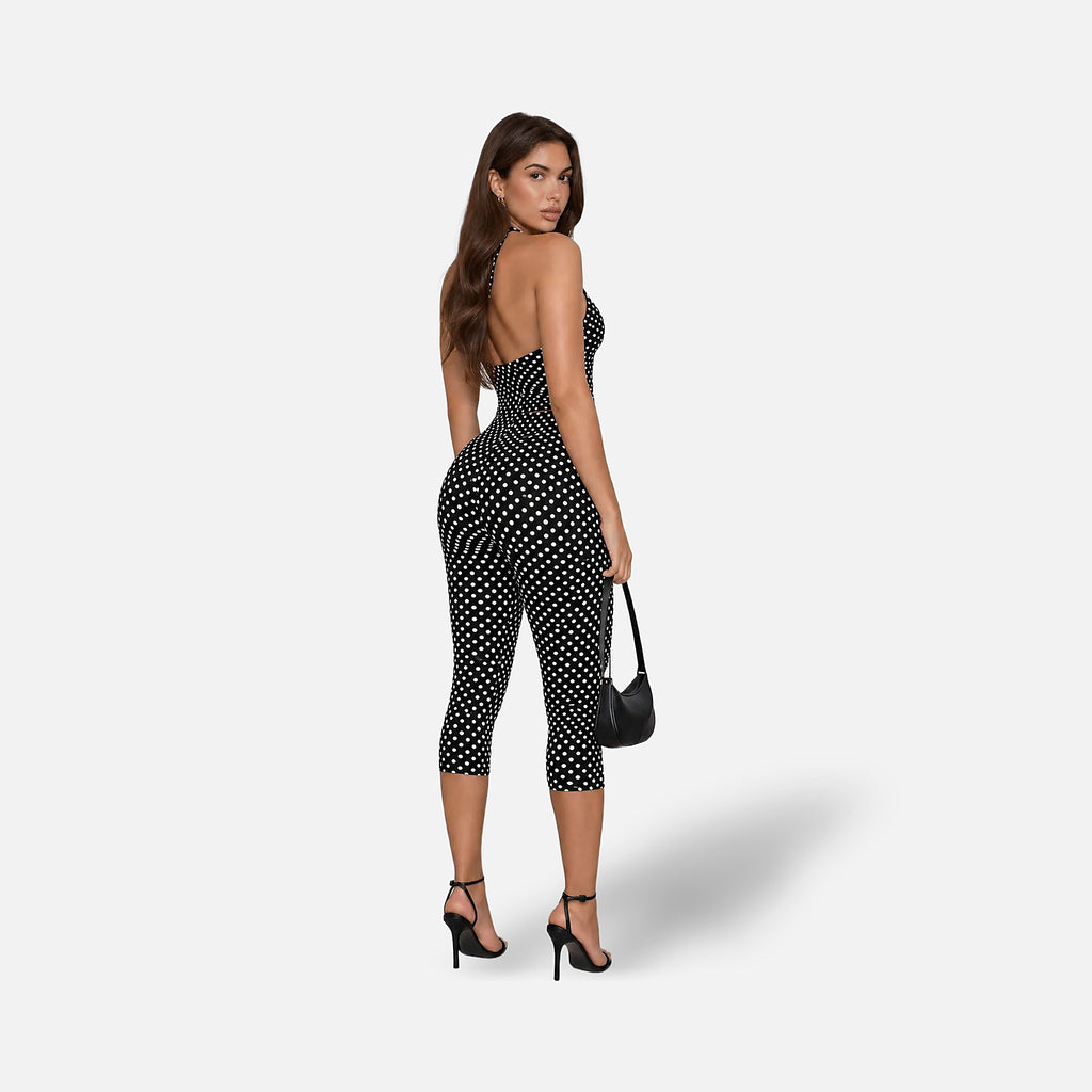 The Athletics Society | Women's Polka Dot Capri Set Halter Top & Capri Trousers Black White - 5