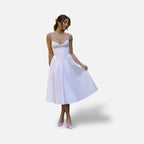 The Athletics Society | Women's Blush Pink Corset Midi Dress A-Line Structured Bodice - 3