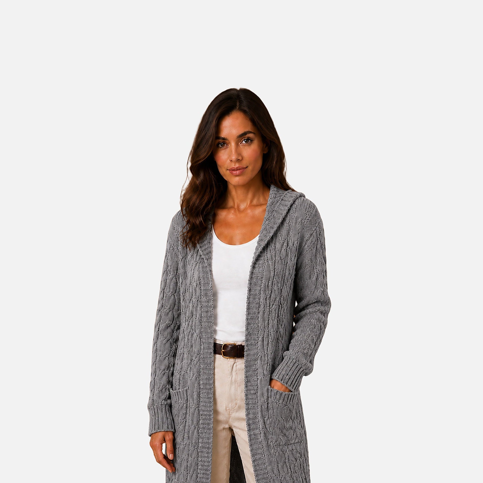 The Athletics Society | Women's Hooded Cable Knit Cardigan - 8