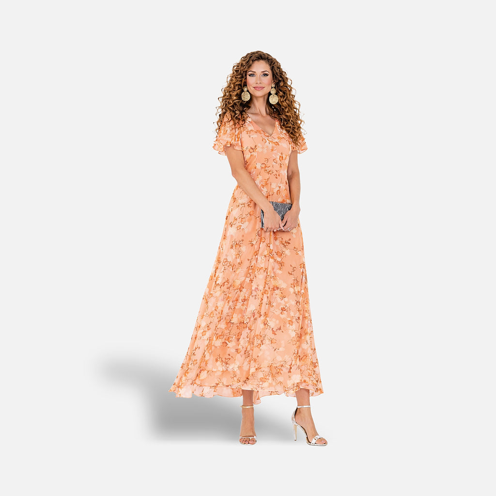 The Athletics Society | Women's Floral Maxi Dress V-Neck Flutter Sleeve Lightweight - 1
