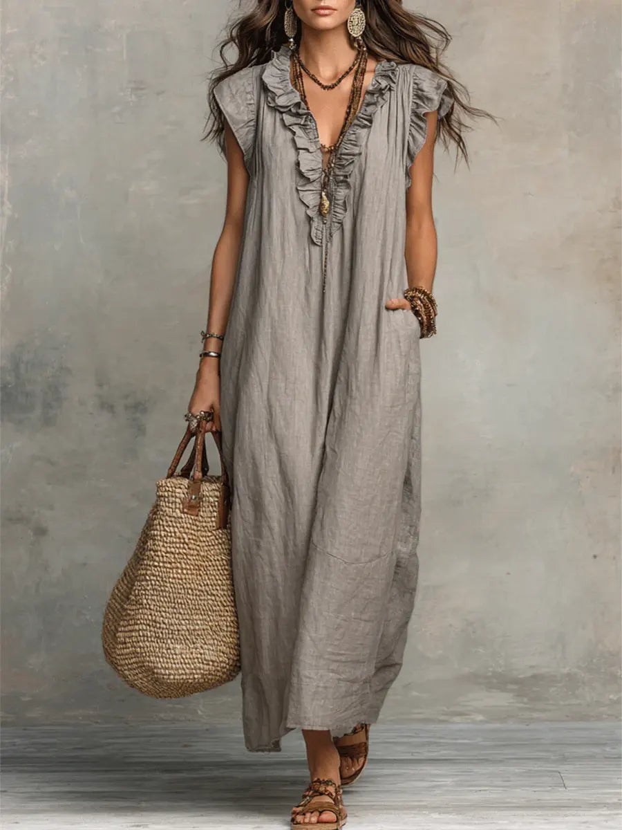 The Athletics Society | Women's Ruffle V-Neck Maxi Dress - 1
