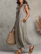 The Athletics Society | Women's Ruffle V-Neck Maxi Dress - 10