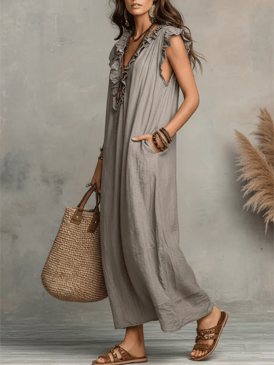 The Athletics Society | Women's Ruffle V-Neck Maxi Dress - 10