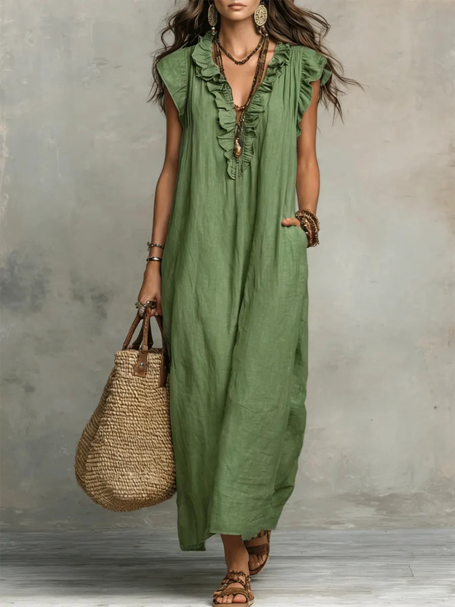 The Athletics Society | Women's Ruffle V-Neck Maxi Dress - 2