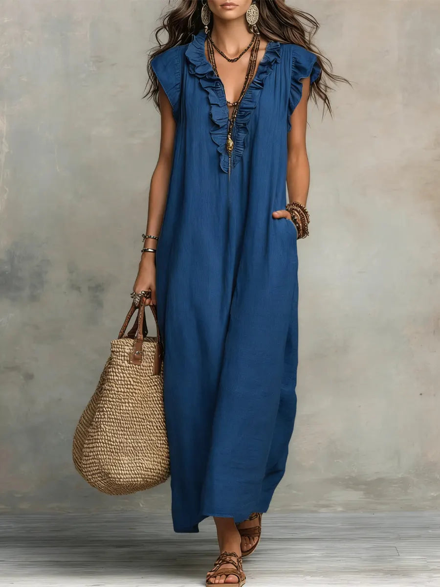 The Athletics Society | Women's Ruffle V-Neck Maxi Dress - 3