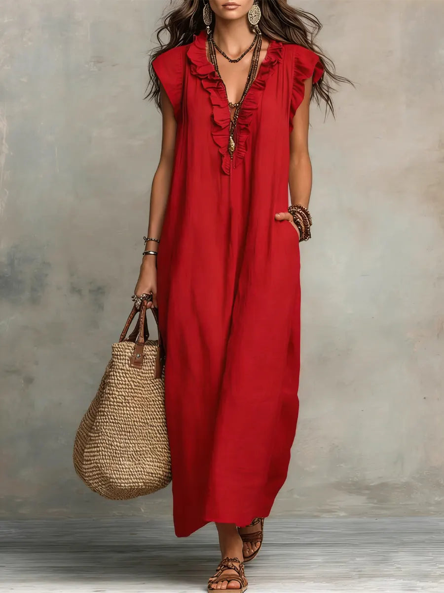 The Athletics Society | Women's Ruffle V-Neck Maxi Dress - 4