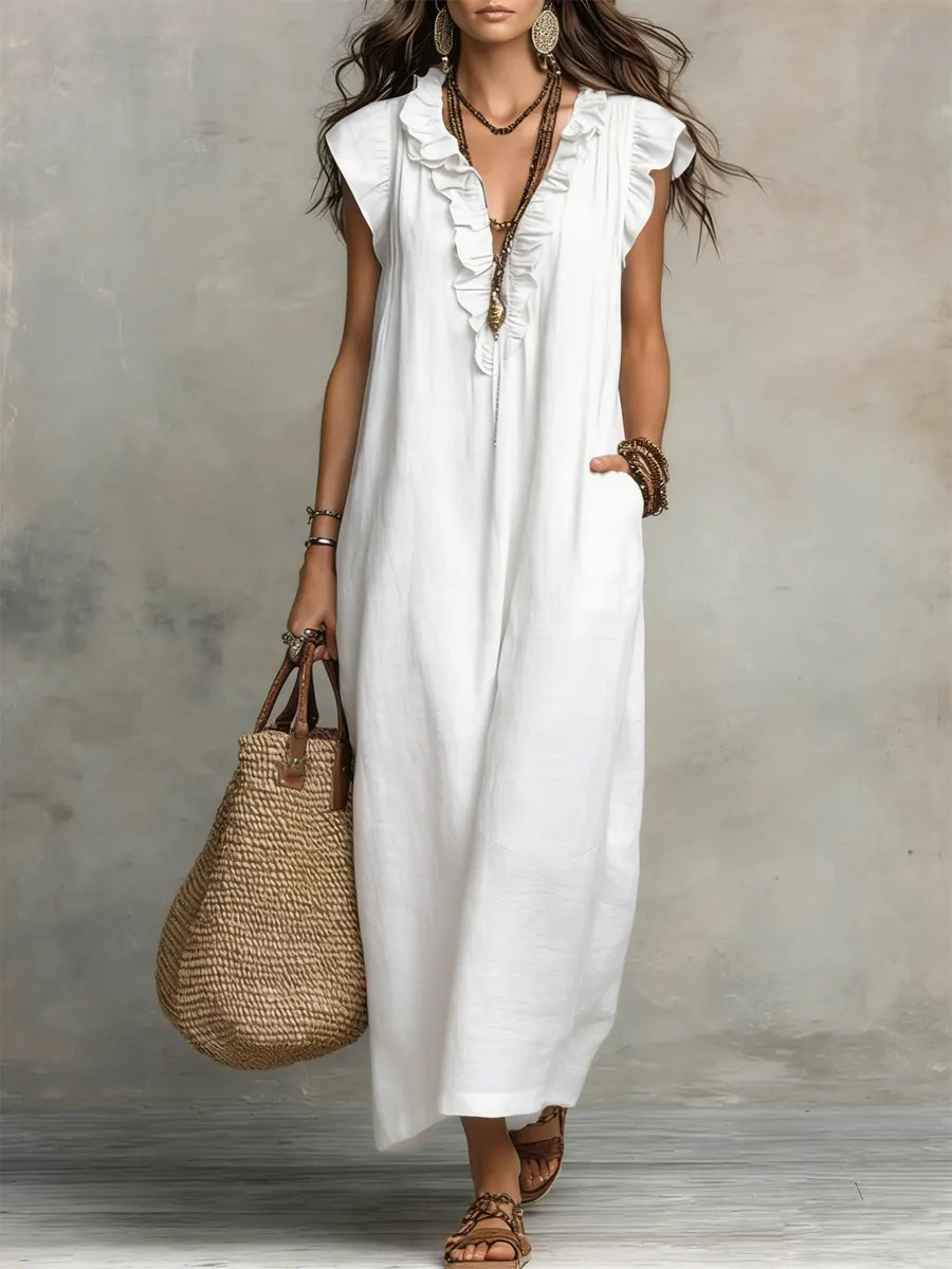 The Athletics Society | Women's Ruffle V-Neck Maxi Dress - 5