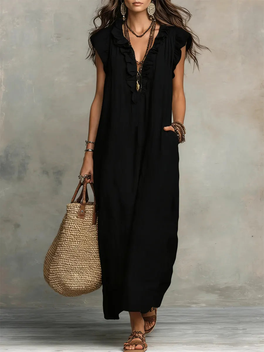The Athletics Society | Women's Ruffle V-Neck Maxi Dress - 6