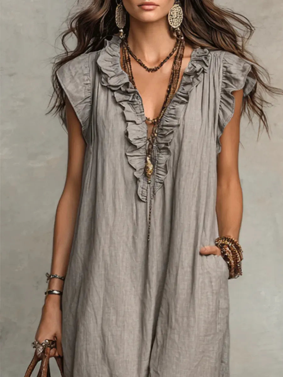 The Athletics Society | Women's Ruffle V-Neck Maxi Dress - 8