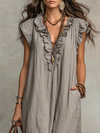 The Athletics Society | Women's Ruffle V-Neck Maxi Dress - 8