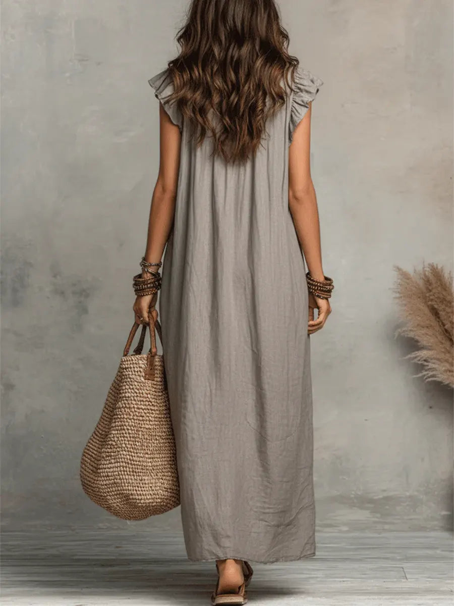 The Athletics Society | Women's Ruffle V-Neck Maxi Dress - 9