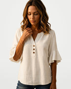 The Athletics Society | Women's Relaxed Ruffle Sleeve Blouse - 8