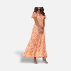 The Athletics Society | Women's Floral Maxi Dress V-Neck Flutter Sleeve Lightweight - 3