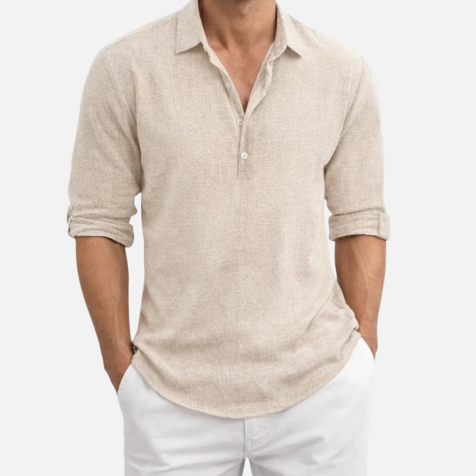The Athletics Society | Men's Relaxed Linen Henley Shirt - 1