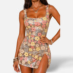 The Athletics Society | Women's Floral Sequin Mini Dress Bodycon Square Neck Party - 4
