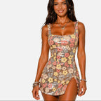 The Athletics Society | Women's Floral Sequin Mini Dress Bodycon Square Neck Party - 1
