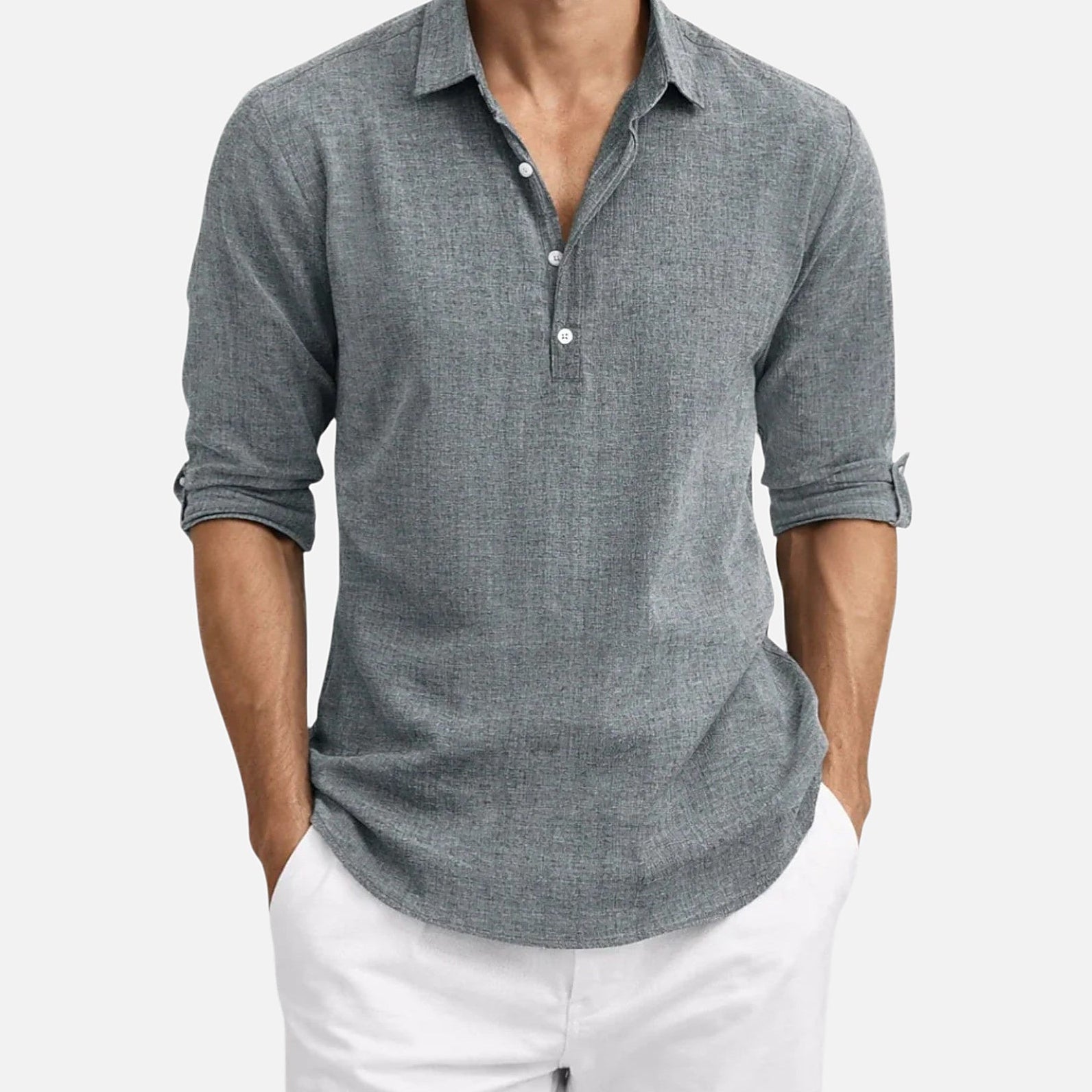 The Athletics Society | Men's Relaxed Linen Henley Shirt - 4
