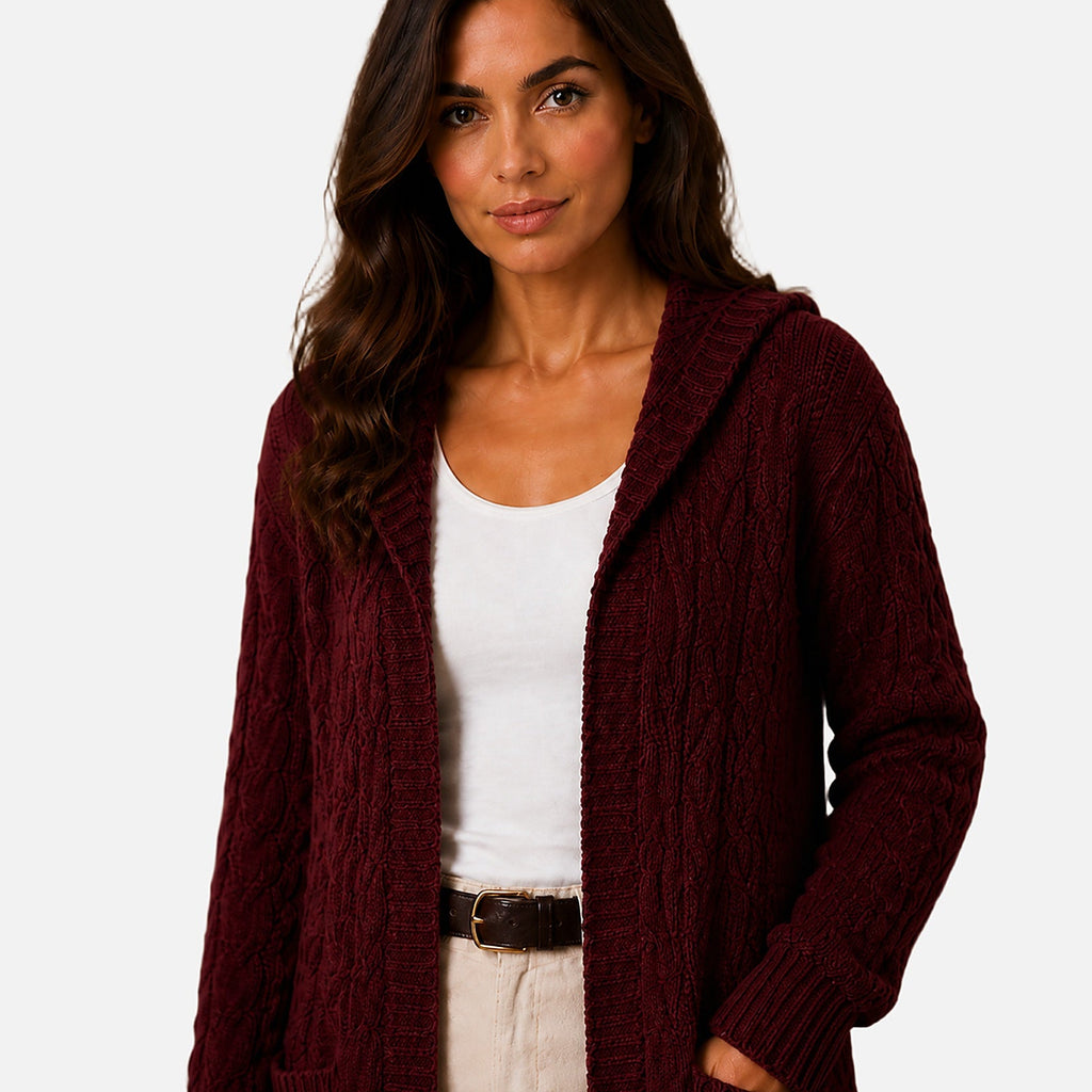 The Athletics Society | Women's Hooded Cable Knit Cardigan - 9