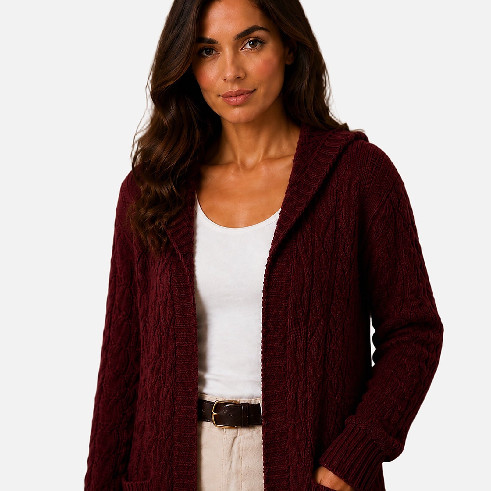 The Athletics Society | Women's Hooded Cable Knit Cardigan - 9
