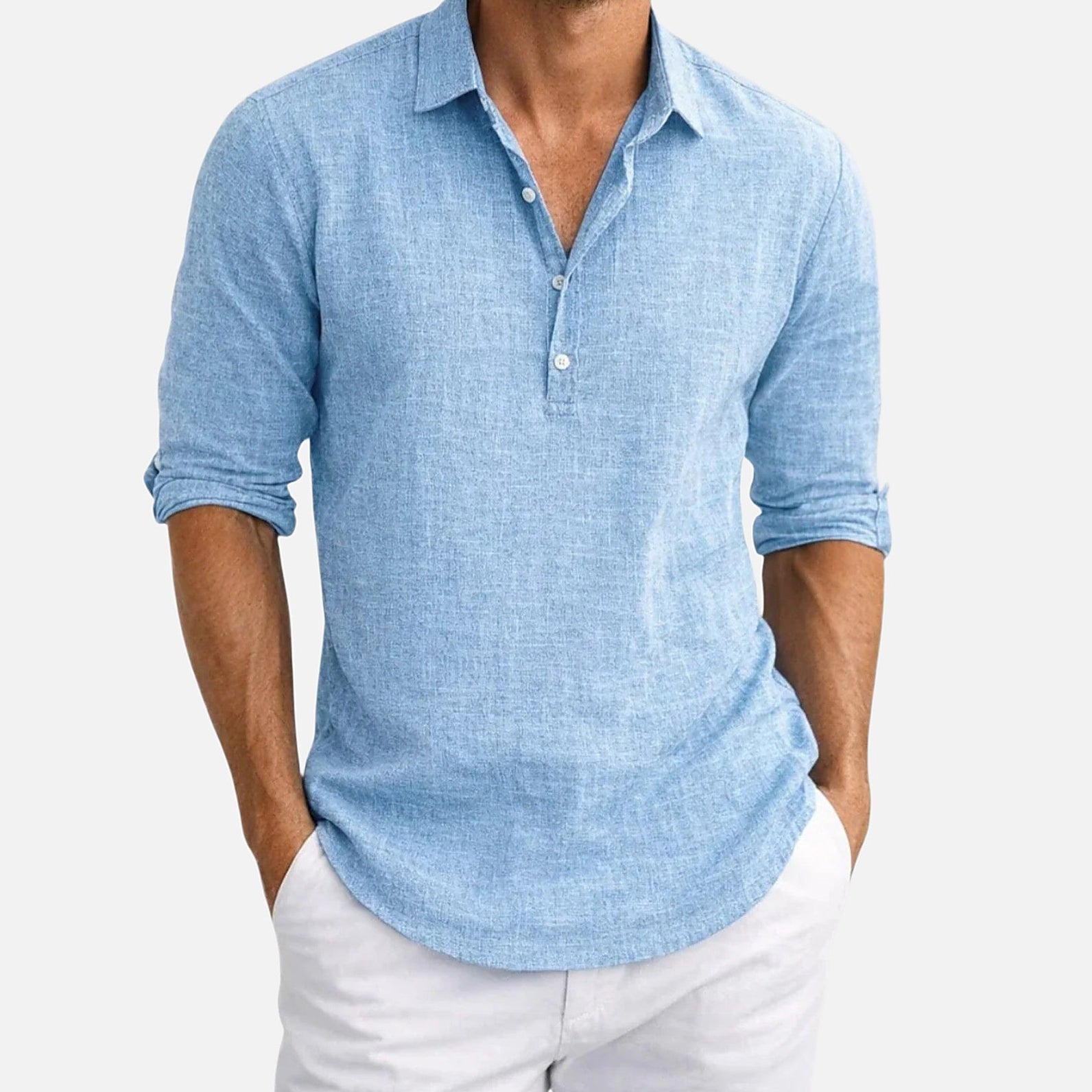The Athletics Society | Men's Relaxed Linen Henley Shirt - 6