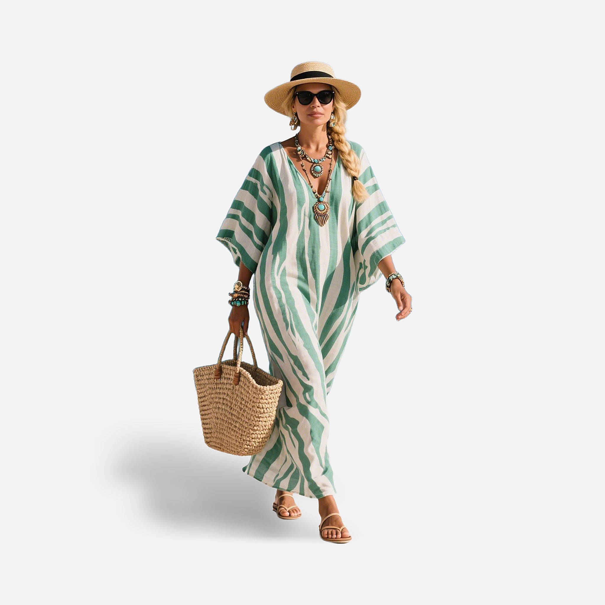 The Athletics Society | Women's Striped Kaftan Maxi Dress - 3