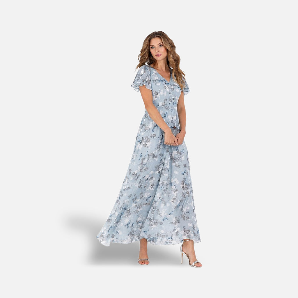 The Athletics Society | Women's Floral Maxi Dress V-Neck Flutter Sleeve Lightweight - 5