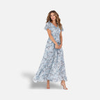 The Athletics Society | Women's Floral Maxi Dress V-Neck Flutter Sleeve Lightweight - 5