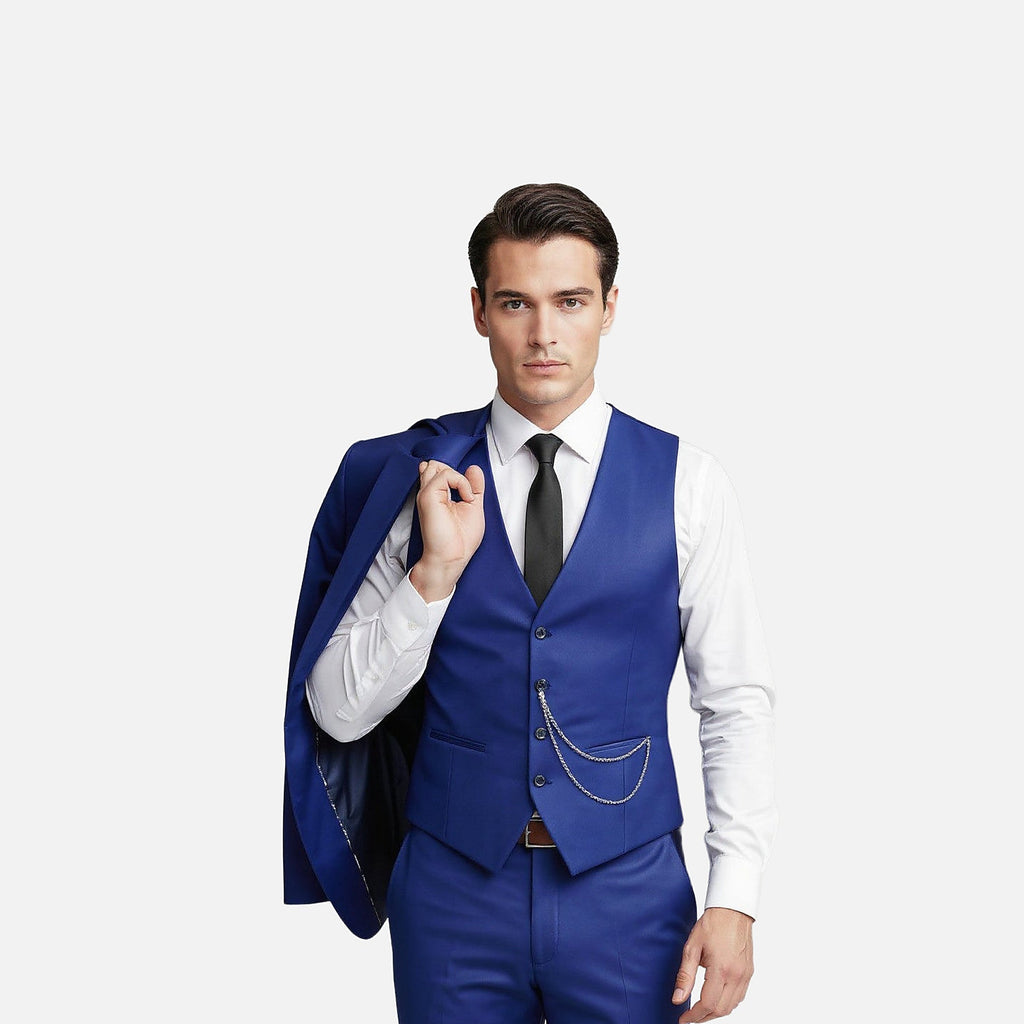 The Athletics Society | Men's 3-Piece Tailored Suit Single Breasted Wedding Formal Blue - 2