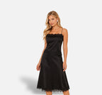 The Athletics Society | Women's Satin Lace Co-Ord Set Black Cami Top & Midi Skirt - 5