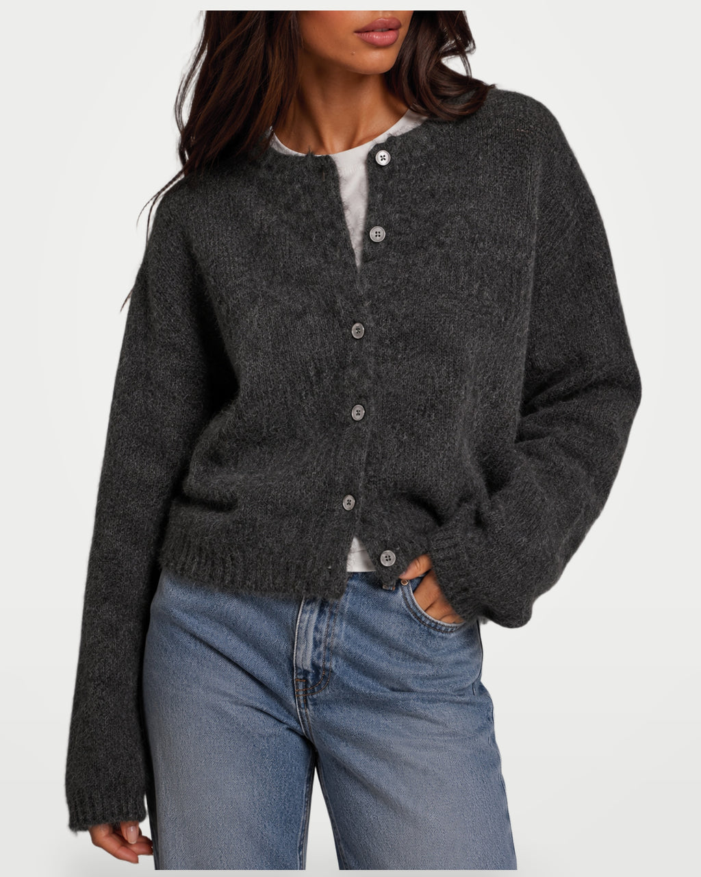 The Athletics Society | Women's Relaxed Fuzzy Knit Cardigan - 12