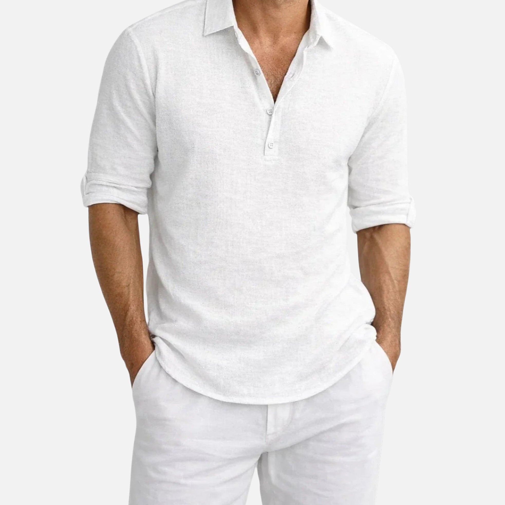 The Athletics Society | Men's Relaxed Linen Henley Shirt - 7