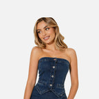 The Athletics Society | Women's Denim Two Piece Set Strapless Corset Top & Mini Skirt - 6