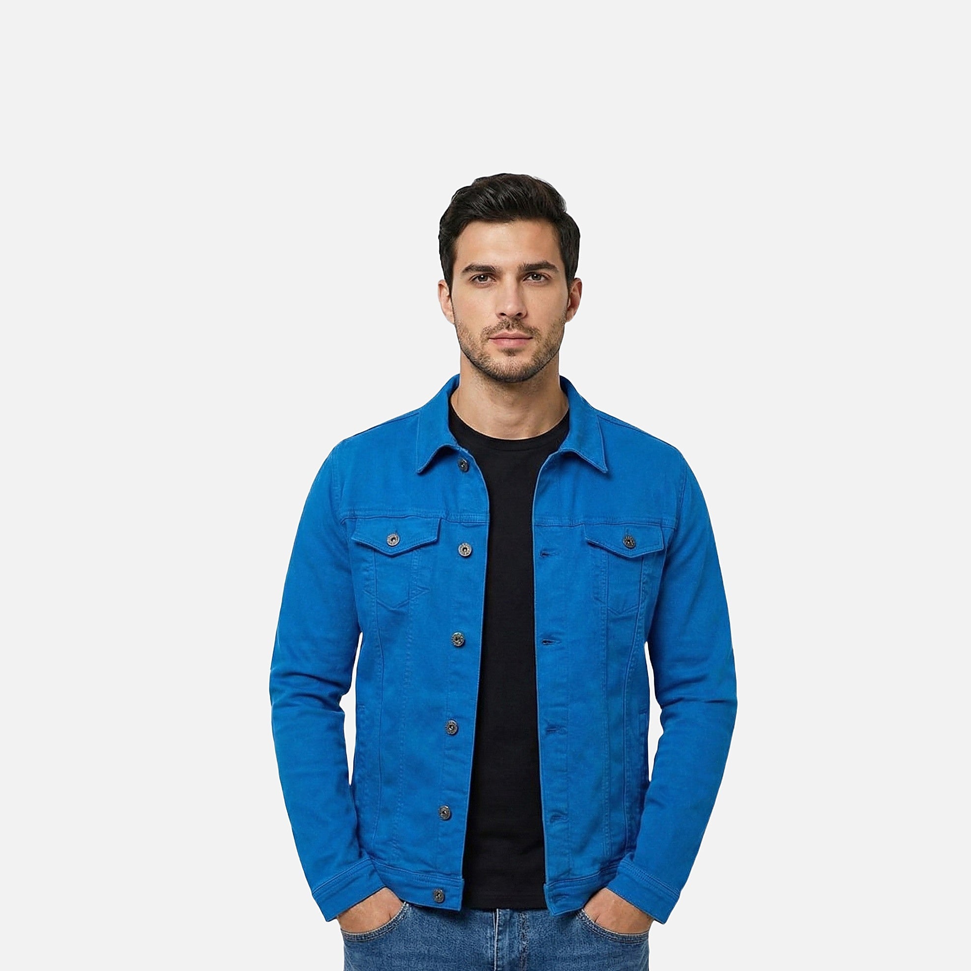 The Athletics Society | Men's Denim Jacket Structured Tailored Fit Casual Layering Black Blue - 5