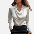 The Athletics Society | Women's Satin Blouse Draped Neckline Slim Fit Elegant Top - 1