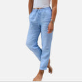 The Athletics Society | Women's Linen Cotton Pants Elastic Waist Straight Leg Casual - 5