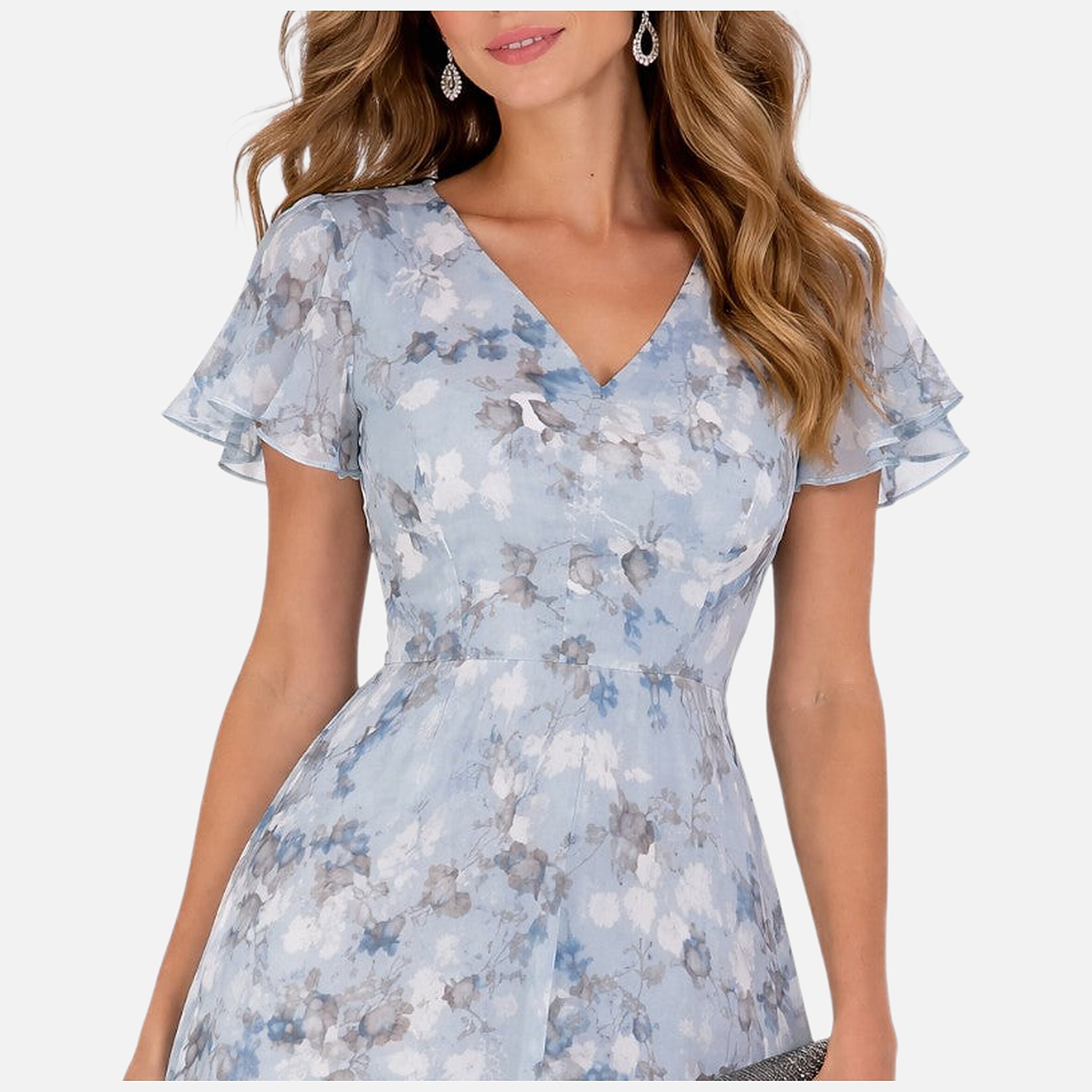 The Athletics Society | Women's Floral Maxi Dress V-Neck Flutter Sleeve Lightweight - 4