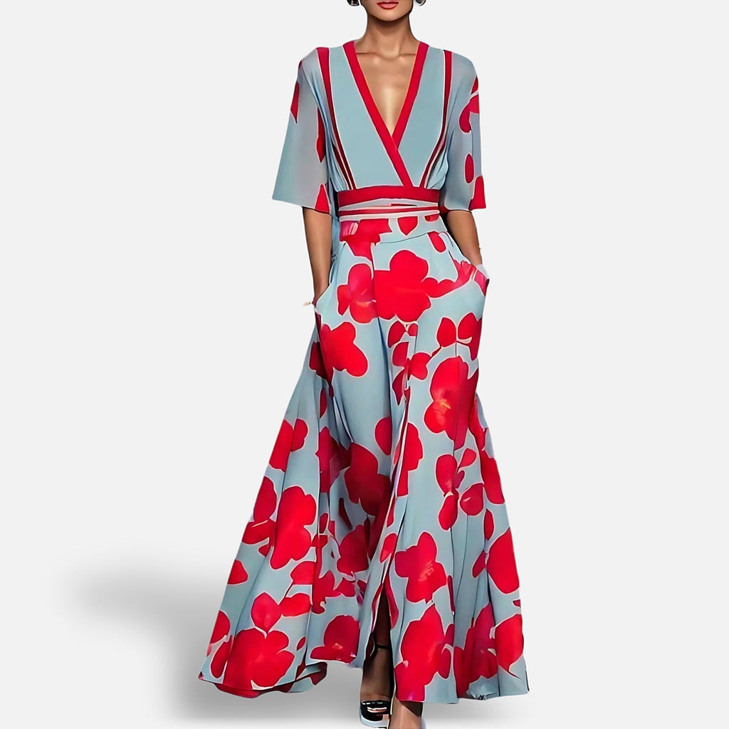 The Athletics Society | Women's Floral Sheath Dress Elegant Sleeves Slim Fit S–3XL - 1