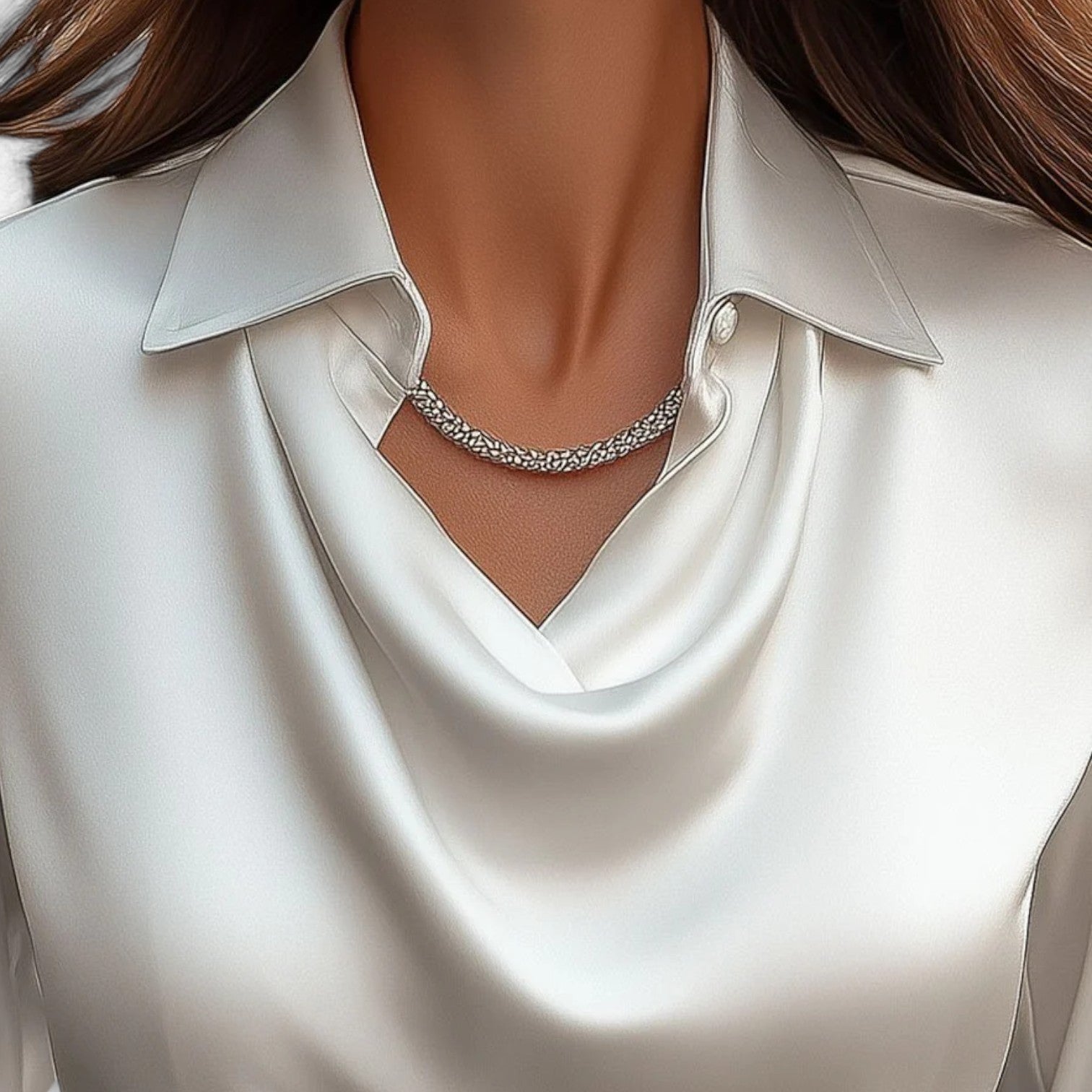 The Athletics Society | Women's Satin Blouse Draped Neckline Slim Fit Elegant Top - 3