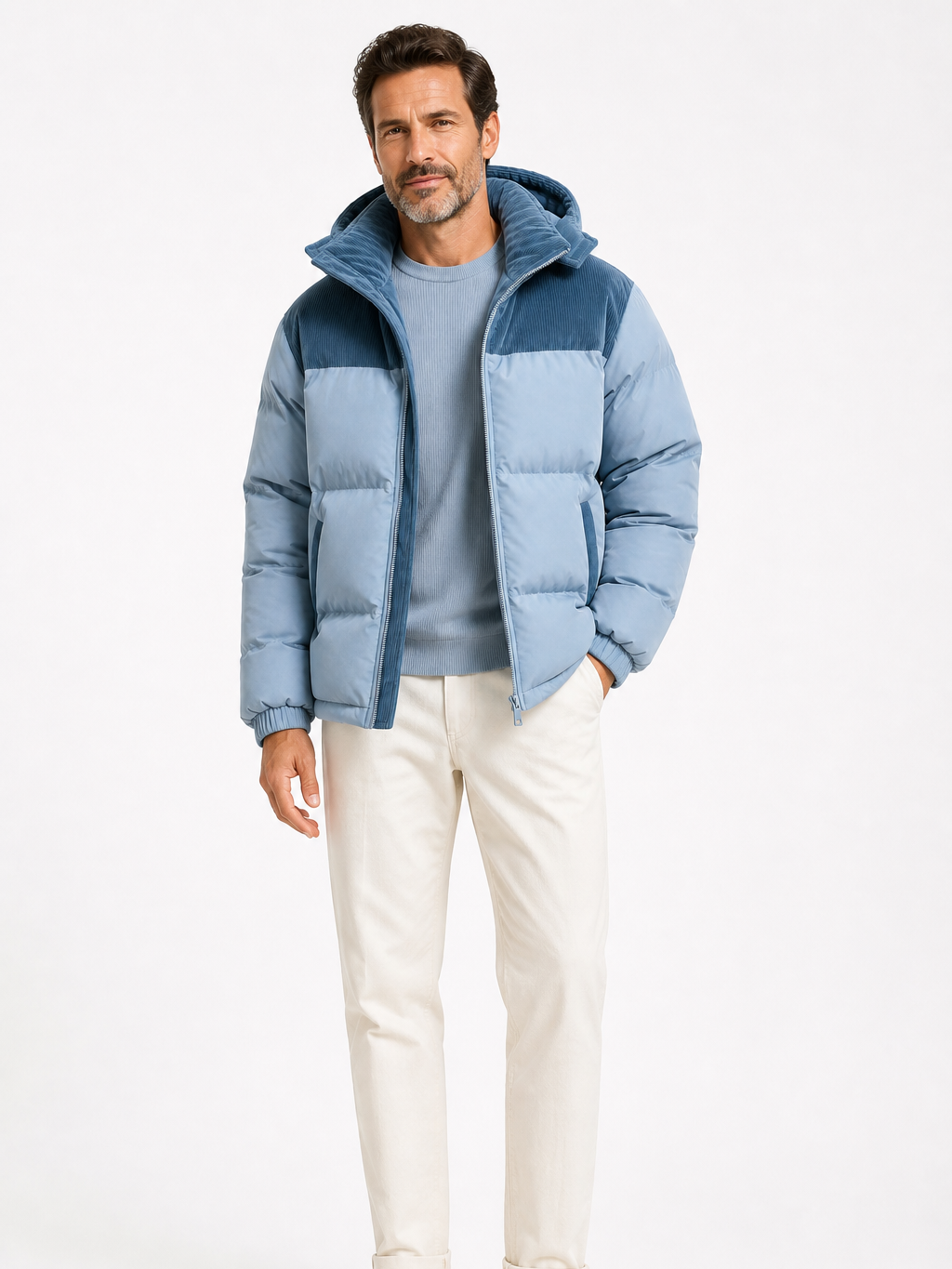 The Athletics Society | Men's Blue Thickened Hooded Winter Puffer Jacket