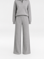 The Athletics Society | Polished Gray Polo Sweater And Wide Leg Pants Set