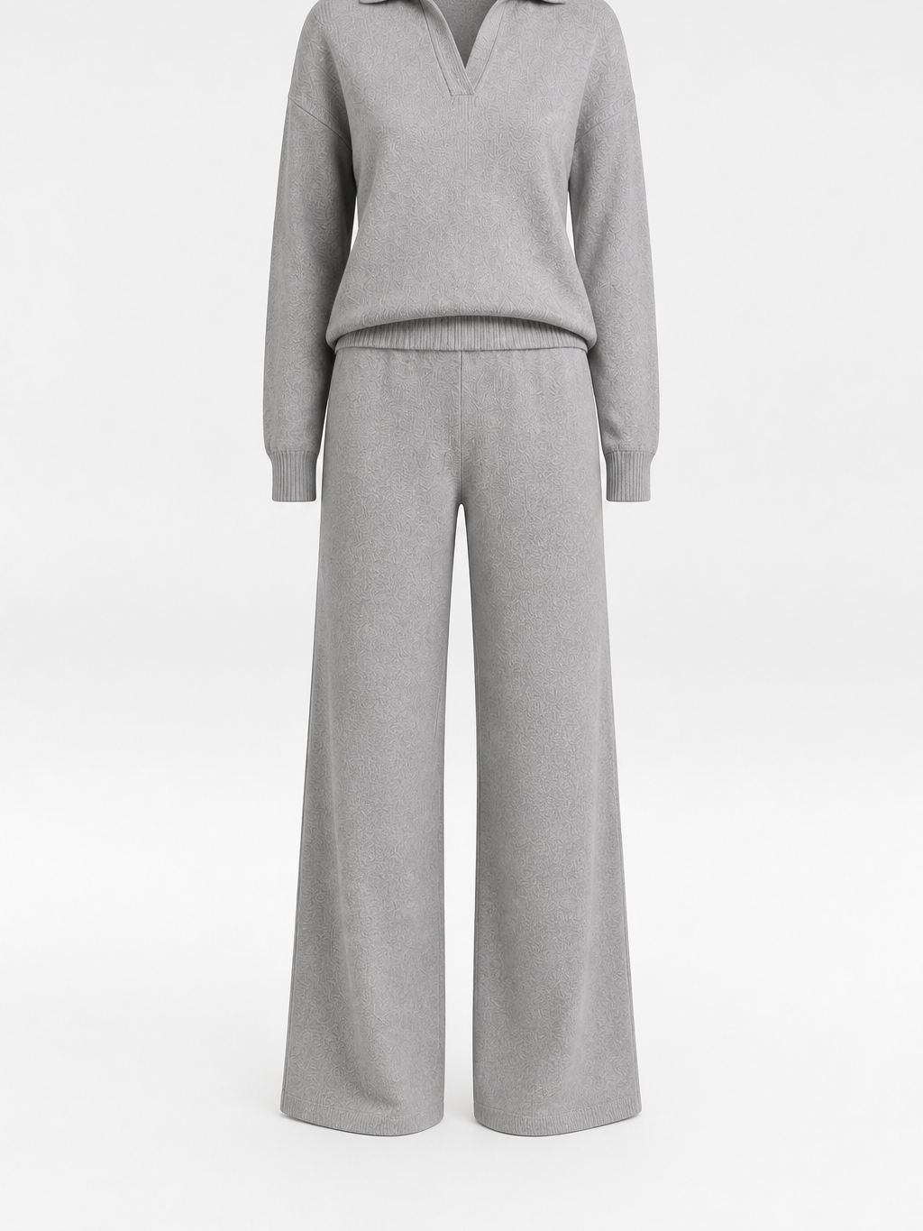 The Athletics Society | Polished Gray Polo Sweater And Wide Leg Pants Set
