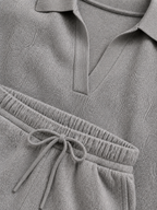 The Athletics Society | Polished Gray Polo Sweater And Wide Leg Pants Set