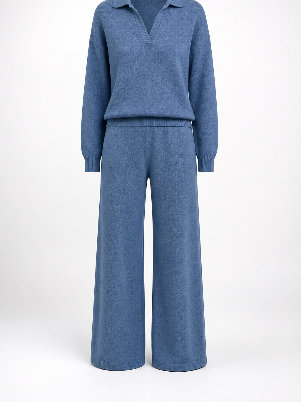 The Athletics Society | Polished Gray Polo Sweater And Wide Leg Pants Set