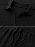 The Athletics Society | Polished Gray Polo Sweater And Wide Leg Pants Set