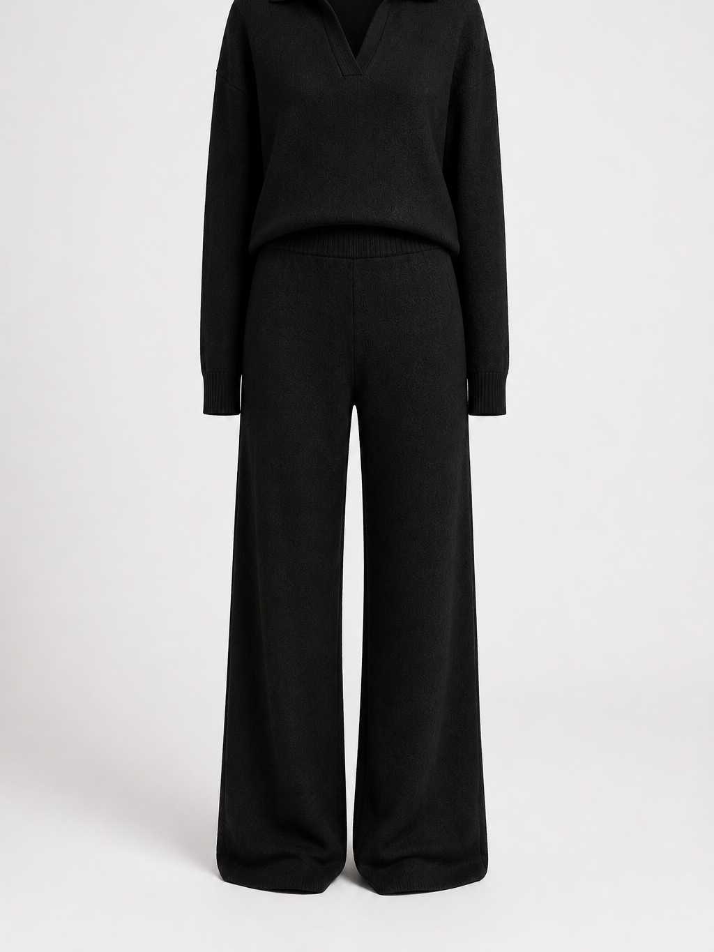 The Athletics Society | Polished Gray Polo Sweater And Wide Leg Pants Set